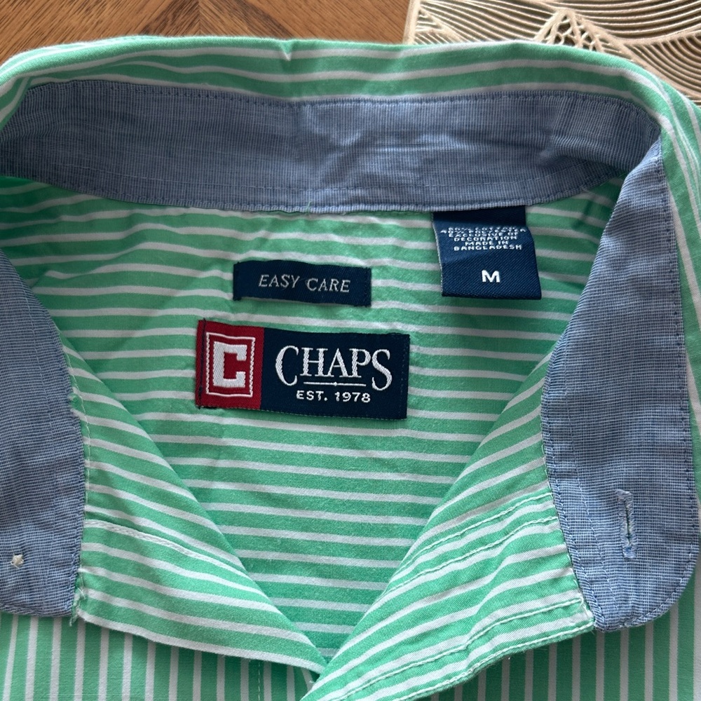 Chaps Mint and Blue Striped Casual Shirt